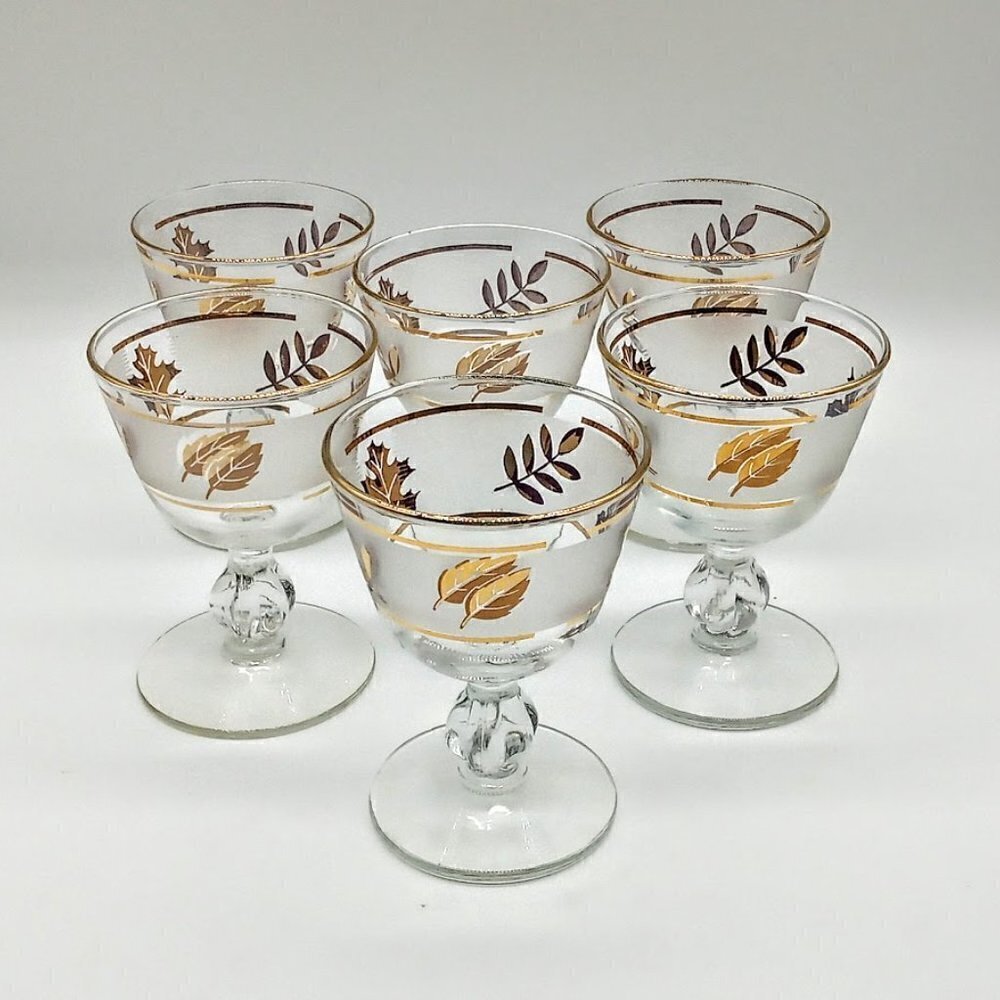 Libbey Golden Foliage Frosted Cocktail Liquor Glasses (6)